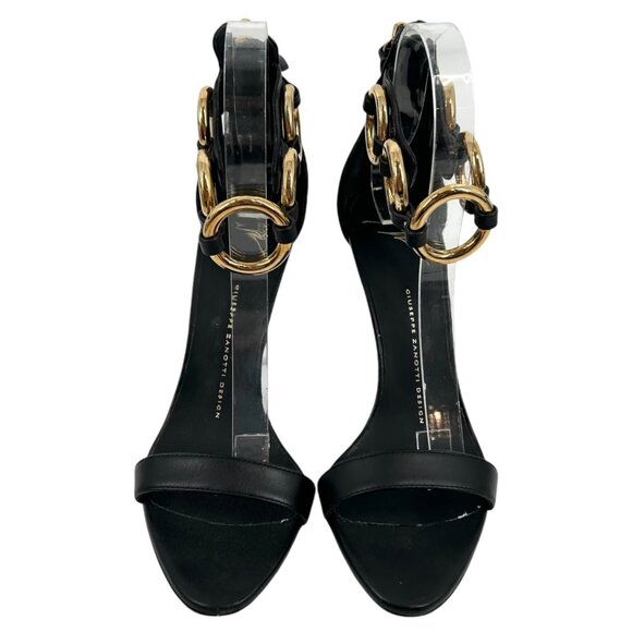 NWOB Giuseppe Zanotti Chain-Link Ring Ankle Strap Black Heeled Sandals - Picture 4 of 11
